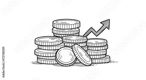 Stacked Coins with Upward Trend Arrow Illustration.