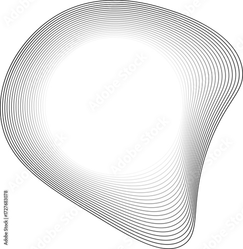 Vector with a luminous central circle and fluid blob-shaped lines layered outward in an abstract flow.