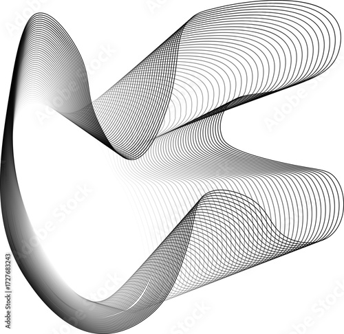Vector with clean fluid curves forming a round border around a center that increases in brightness.