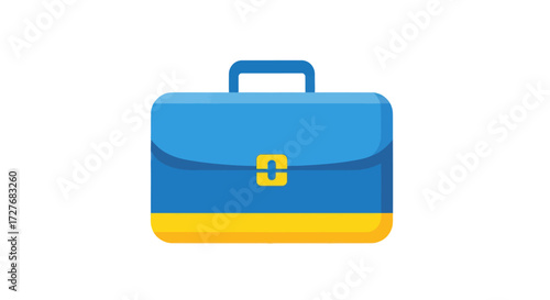 A vibrant blue and yellow briefcase with a secure clasp ready for business.
