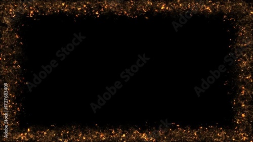 Golden Frame, Flame and Misty Gold Ember Golden Particles, Golden Border, Alpha Channel Loop Background