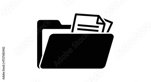 Black Silhouette of an Open Folder with Documents Inside.