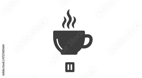 Steaming Coffee Cup Icon with Handle and Base.