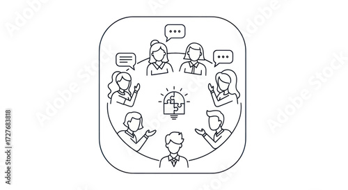 Brainstorming Session: Diverse Team Sharing Ideas Around a Central Concept.