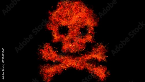 Fire Scull Form, Flame and Misty Ember Red Particles, Alpha Channel Loop Background