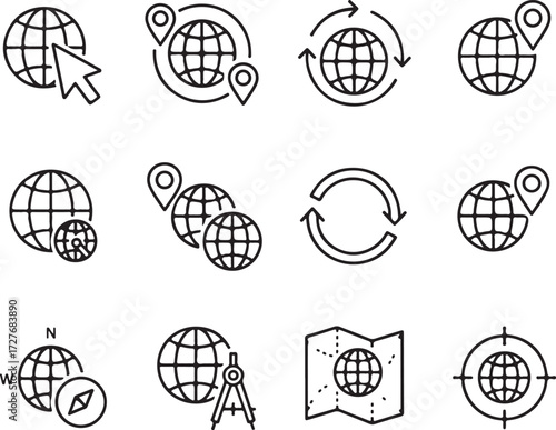 Web hosting line icon set. Webspace, data, server, domain, cloud, traffic, website and more. Outline vector icon in linear style.
