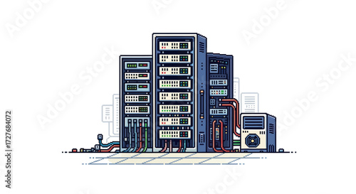 Modern Data Center Server Rack Illustration.