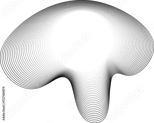 Design with radiant central space and outer contours forming a loosely T-shaped freeform with smooth organic edges.