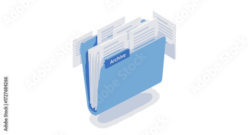 Blue File Folder with Documents and Label.