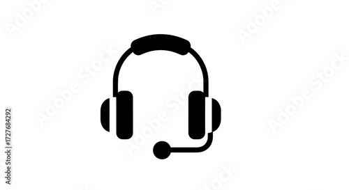 Black and White Support Headset Icon.