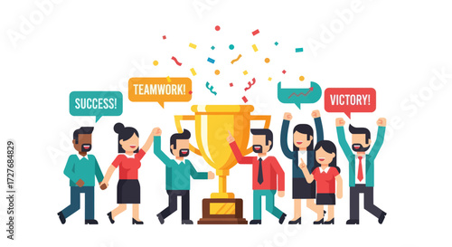 Celebrating Team Success with a Golden Trophy.