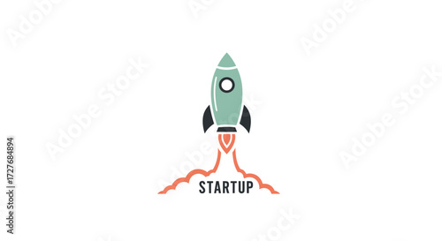 A stylized rocket ship launching as a metaphor for a new business startup Flat vector illustration icon for innovation and growth.