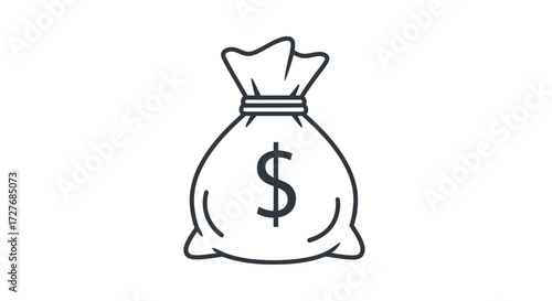 Simple Line Art Illustration of a Money Bag with Dollar Sign.