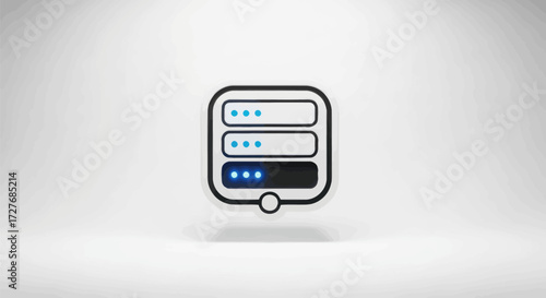 Three stacked server racks with glowing blue indicator lights.