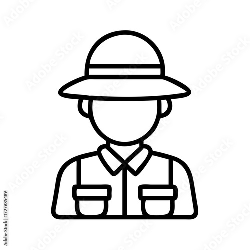 Illustration of explorer with pith helmet safari outfit vector line art icon drawing design