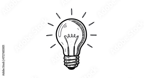 Hand-drawn light bulb illustration with radiating light rays.