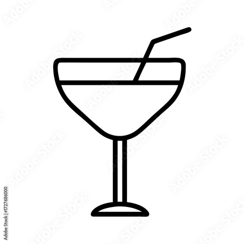 Outline drawing of a cocktail glass with straw for bar menu and summer party invitation design
