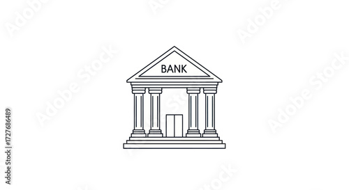 Simple Outline Drawing of a Classical Bank Building.