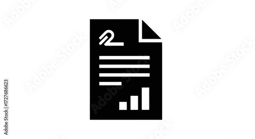 Black and White Document Icon with Number Two and Chart.