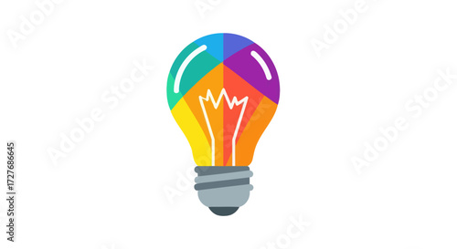 Colorful Light Bulb Illustration with Segmented Design and Gray Base.