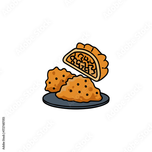 Fried momo icon logo flat vector design