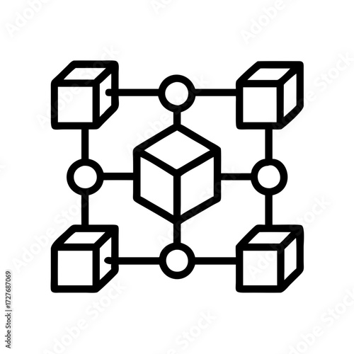 Blockchain technology network connection diagram with cubes and circles vector illustration