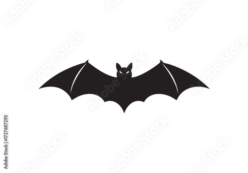Spooky bat silhouette with glowing eyes for Halloween themed graphics, black icon