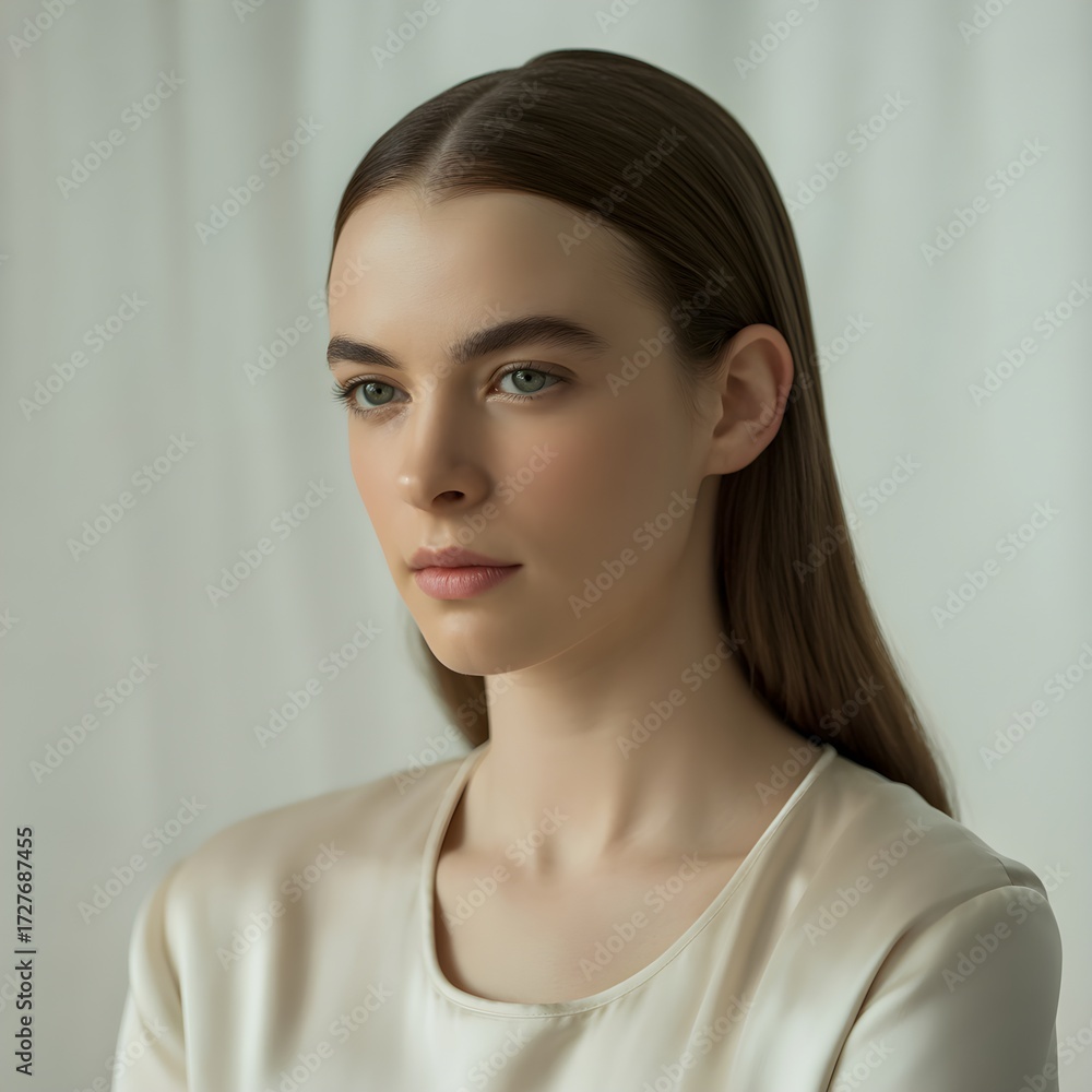 Fototapeta premium Elegant white silk fabric reflects soft light, creating a smooth texture for fashion photography, beauty branding, or video backdrop.