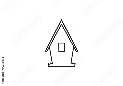 Minimalist outline of birdhouse with square window, perfect for graphic design needs