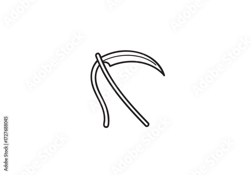 Simple minimalist scythe drawing for Halloween design projects, spooky season icon