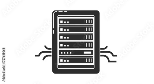 Tablet Server Icon: Data Center in Handheld Device.