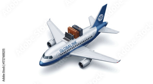 Miniature Global Air Passenger Jet Model with Luggage.