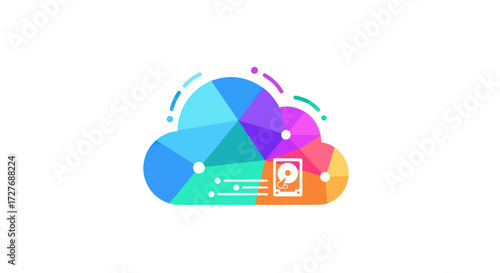 Colorful Cloud Computing Icon with Data Storage Symbol.