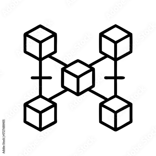 Network connection diagram showing interconnected cubes for data transfer and communication system