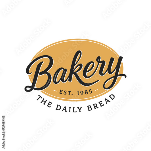 Bakery Logo Vintage Script Orange Oval Established 1985 Fresh Baked