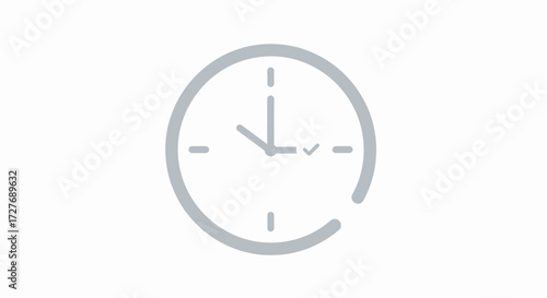 Simple Gray Clock Icon Showing Time and Checkmark.