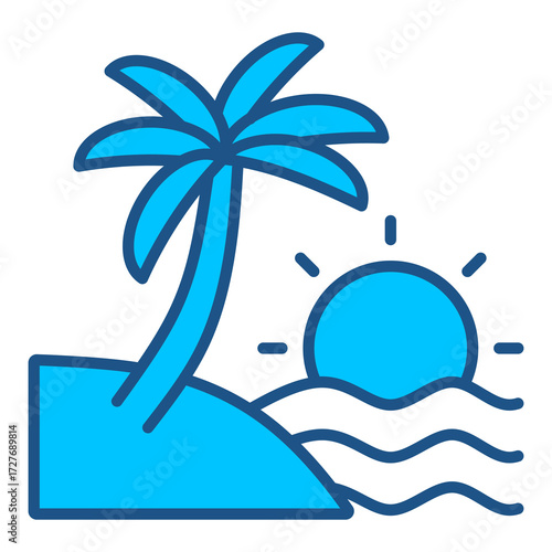 Beach Icon In Blue Monochrome Flat Design, Vector Illustration
