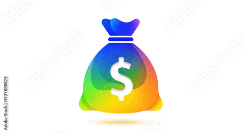 Vibrant Gradient Money Bag Icon with White Dollar Sign.