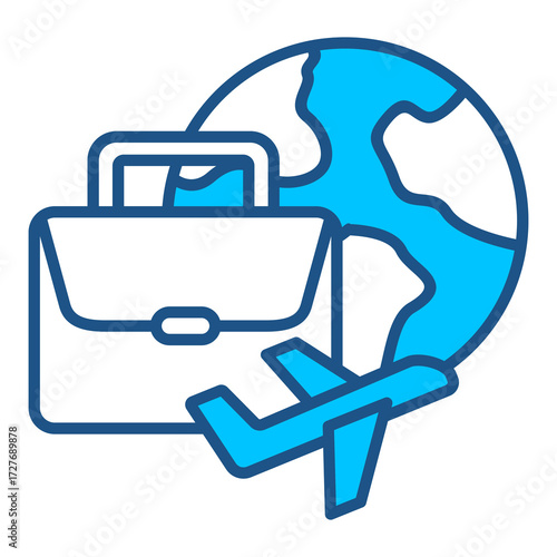 Business Trip Icon In Blue Monochrome Flat Design, Vector Illustration