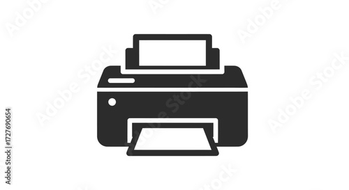Black and White Printer Icon with Paper Tray and Output Slot.