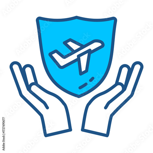 Travel Insurance Icon In Blue Monochrome Flat Design, Vector Illustration
