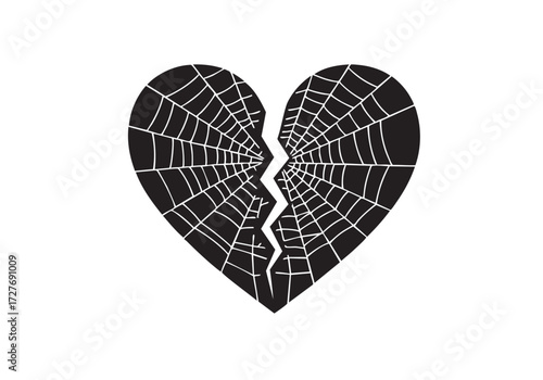Spooky broken heart with spiderweb design, perfect for Halloween heartbreak theme