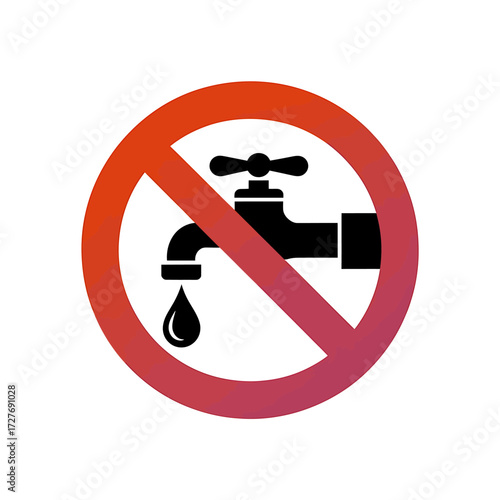 No Water Tap Symbol Representing Water Conservation and Restriction with Red Prohibition Sign and Black Faucet Icon