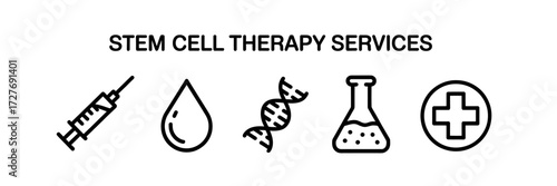 Stem cell therapy services icons depicting medical treatment biotechnology and health care solutions vector illustration for medical companies and scientific research