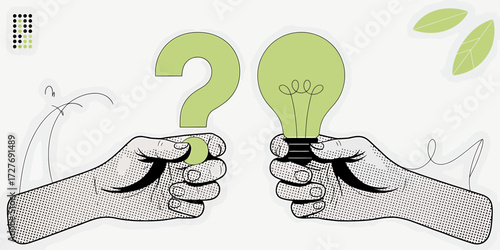 Conceptual Idea Generation Visual Hand Holding Question Mark and Light Bulb Symbolizing Problem Solving and Creative Thinking Process