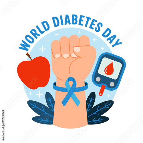 World Diabetes Day Illustration with Hand Apple and Glucometer for Awareness and Support