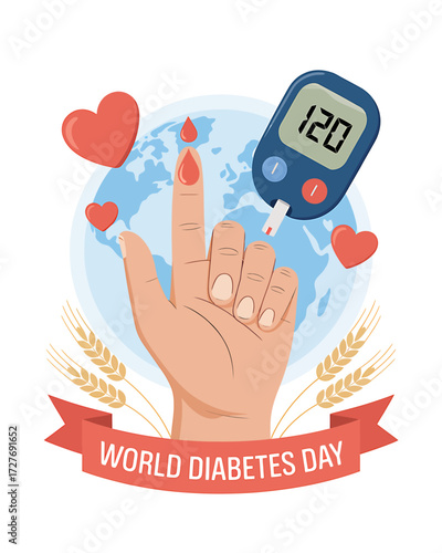 World Diabetes Day Awareness Campaign Illustration with Blood Drop and Glucometer Promoting Health and Prevention