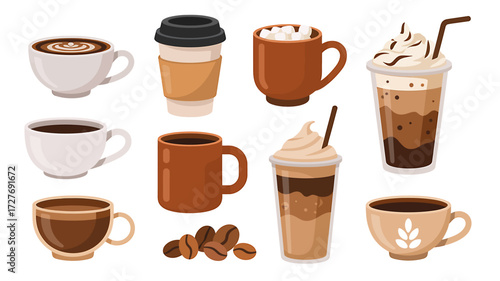 Collection of Different Coffee Drinks and Coffee Beans Offering Variety and Choice for Coffee Lovers and Enthusiasts
