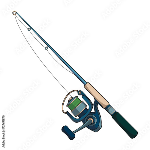 Fishing Rod with Reel Isolated on White Background Ready for Angling Adventures and Outdoor Recreational Activities