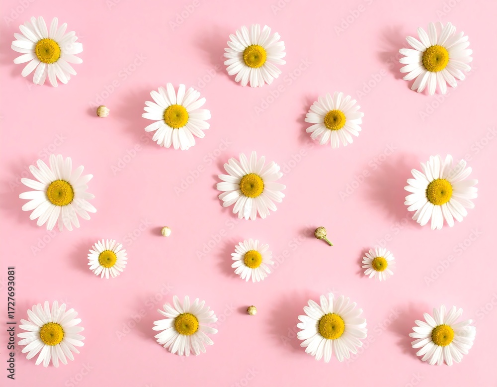 Obraz premium Delicate Daisies Pattern on a Pastel Pink Background